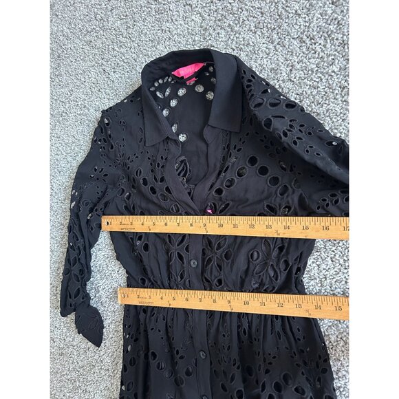Lilly Pulitzer Maxi Dress Women Sz 00 Eyelet Button-Down Black Dressy Dress - Picture 12 of 13